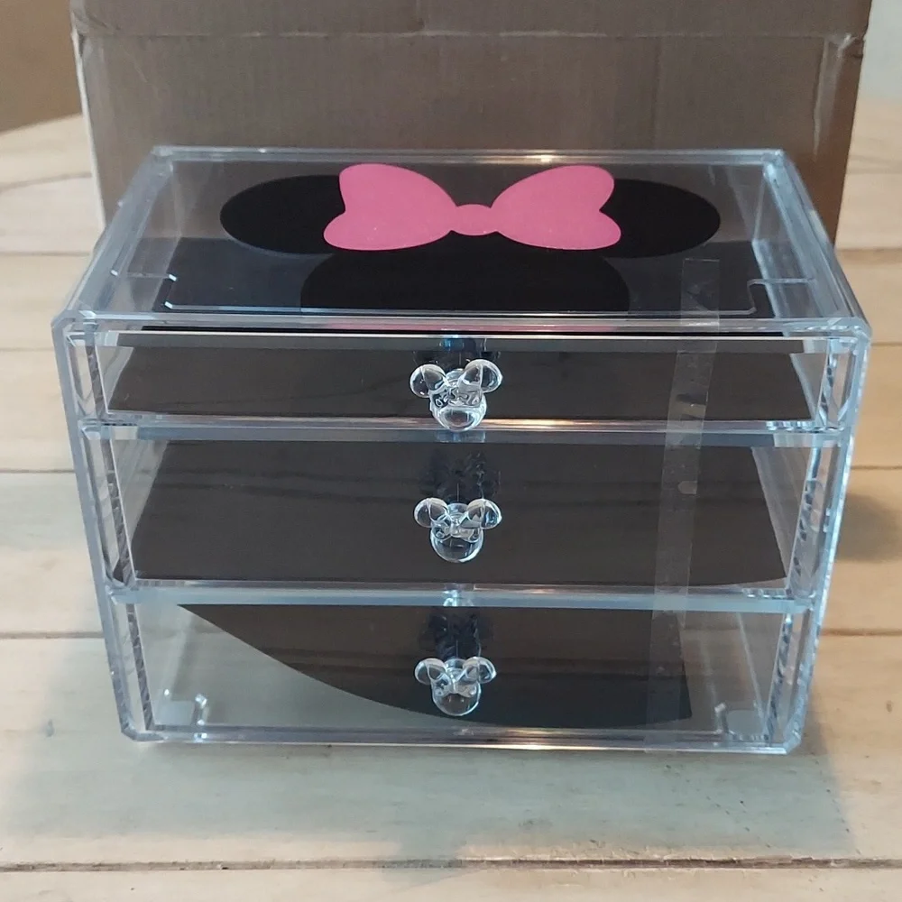 MINNIE MOUSE Acrylic Makeup & Jewelry Organizer 3 Compartments BNWT RETIRED